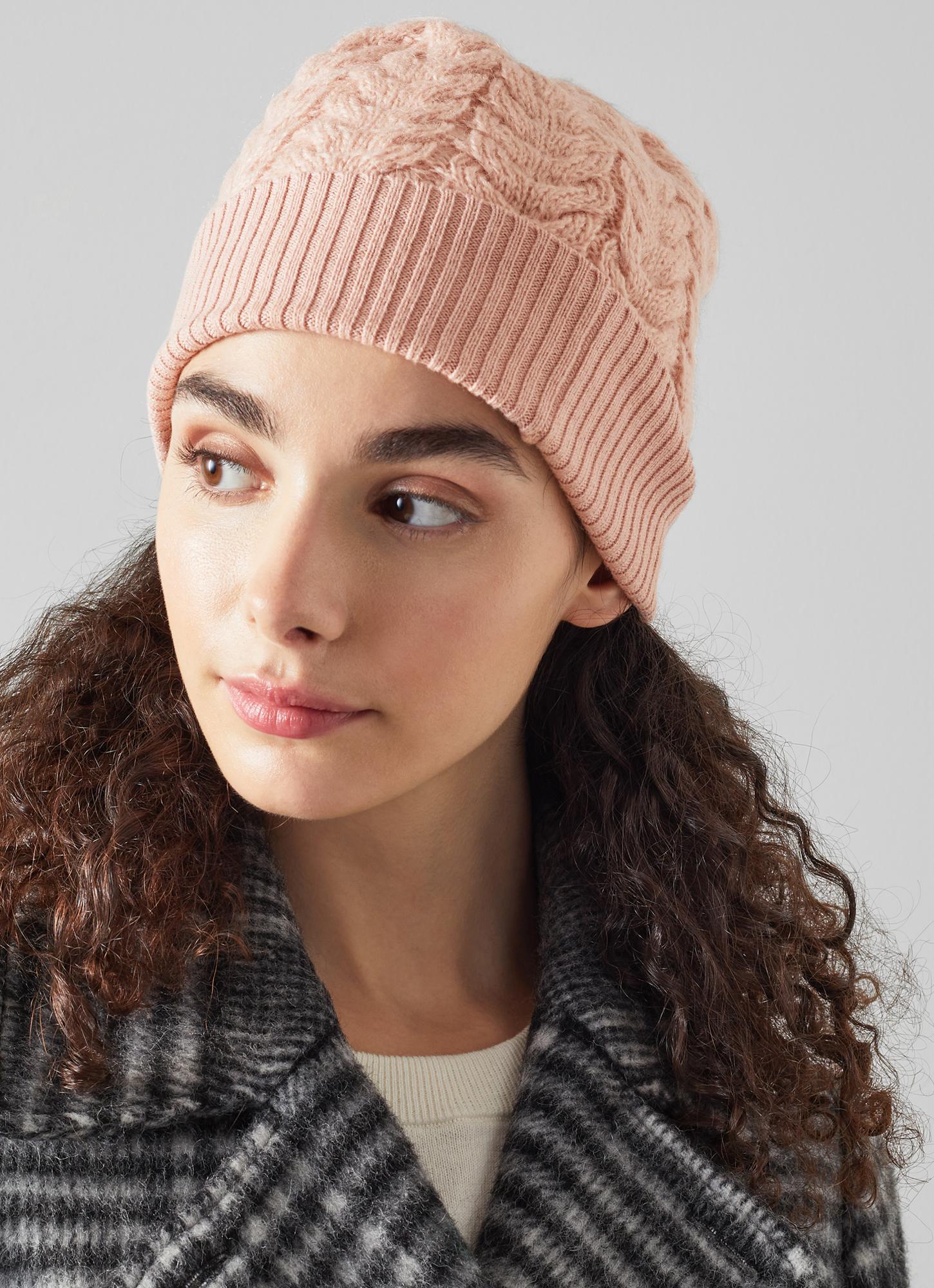 Michelle Pink Mohair-Blend Cable Knit Beanie Hat | The Archive